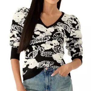 Jason Wu Women's Long Puff Sleeve Printed V-Neck Sweater Size S/P New w/Tags